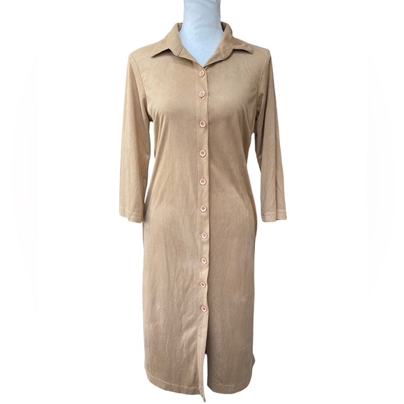 Vintage NWT tan long sleeve button up Alist by Wrapper western style boho dress - Picture 1 of 9